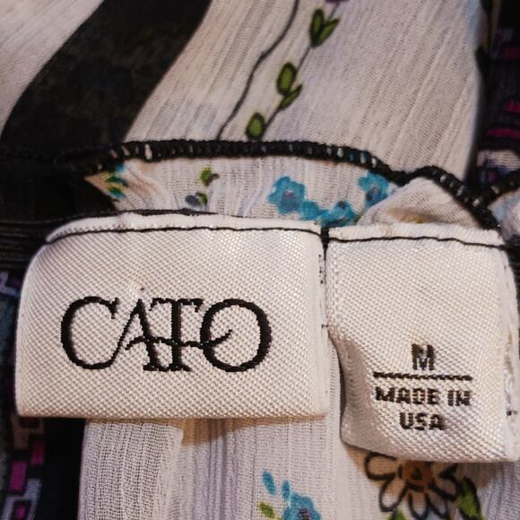 Cato Off-The-Shoulder Multi-Color Patchwork Print Sheer 3/4 Sleeve Blouse Medium - Picture 2 of 9